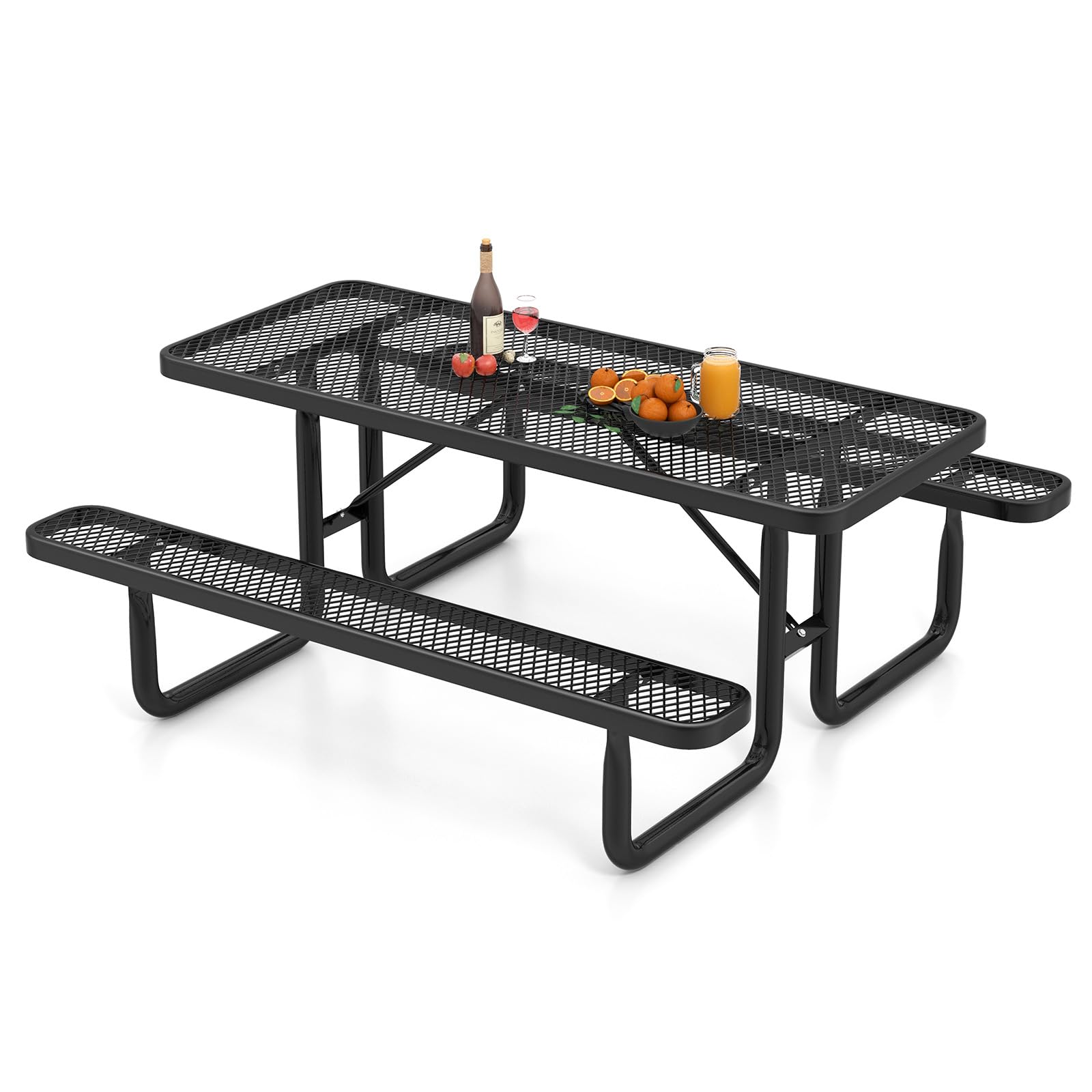 Table de pique-nique Tangkula 6 pieds, Table de pique-nique rectangulaire de qualité commerciale pour 8 personnes avec 2 bancs intégrés
